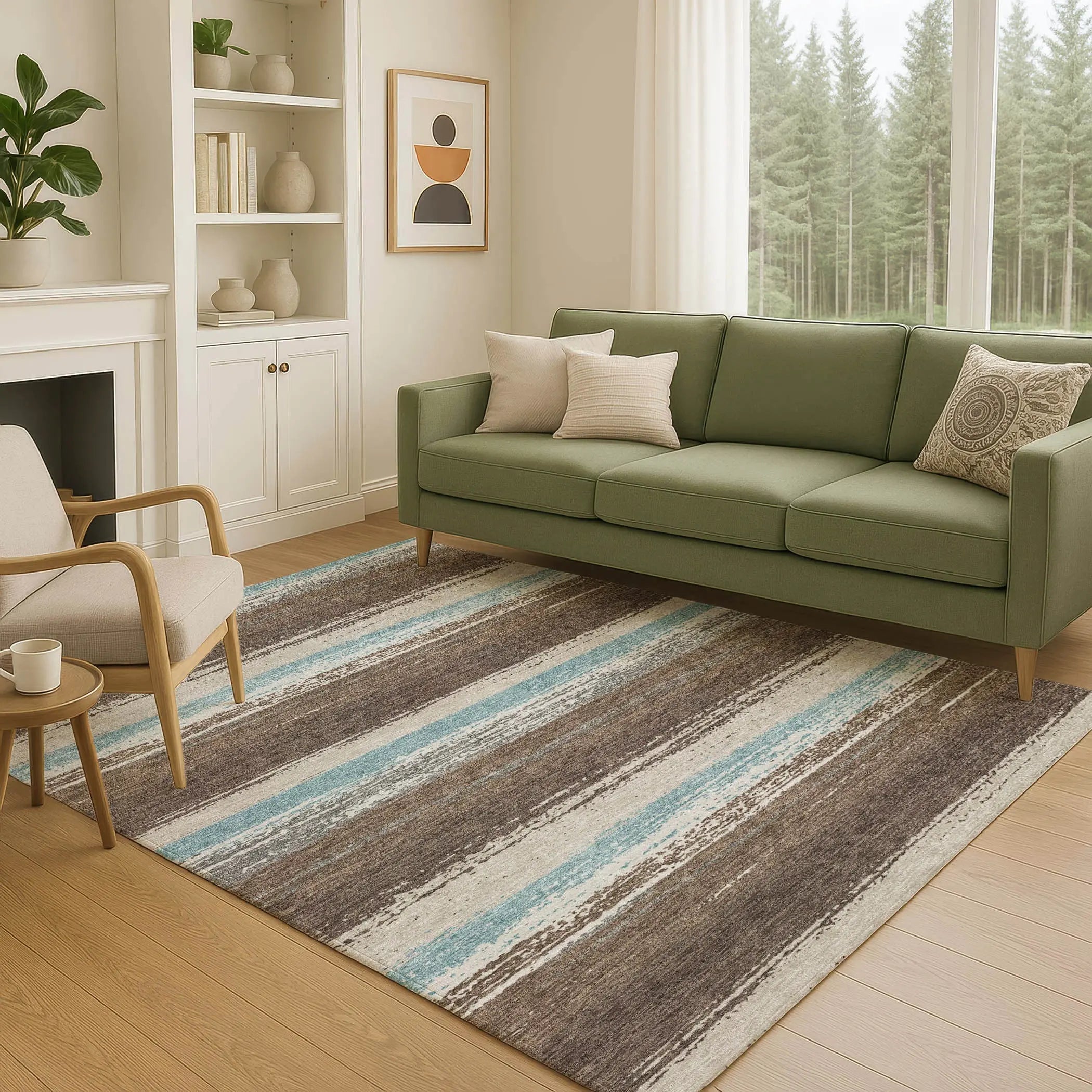 8' X 10' Brown And Beige Striped Washable Indoor Outdoor Area Rug Homeroots Outdoor