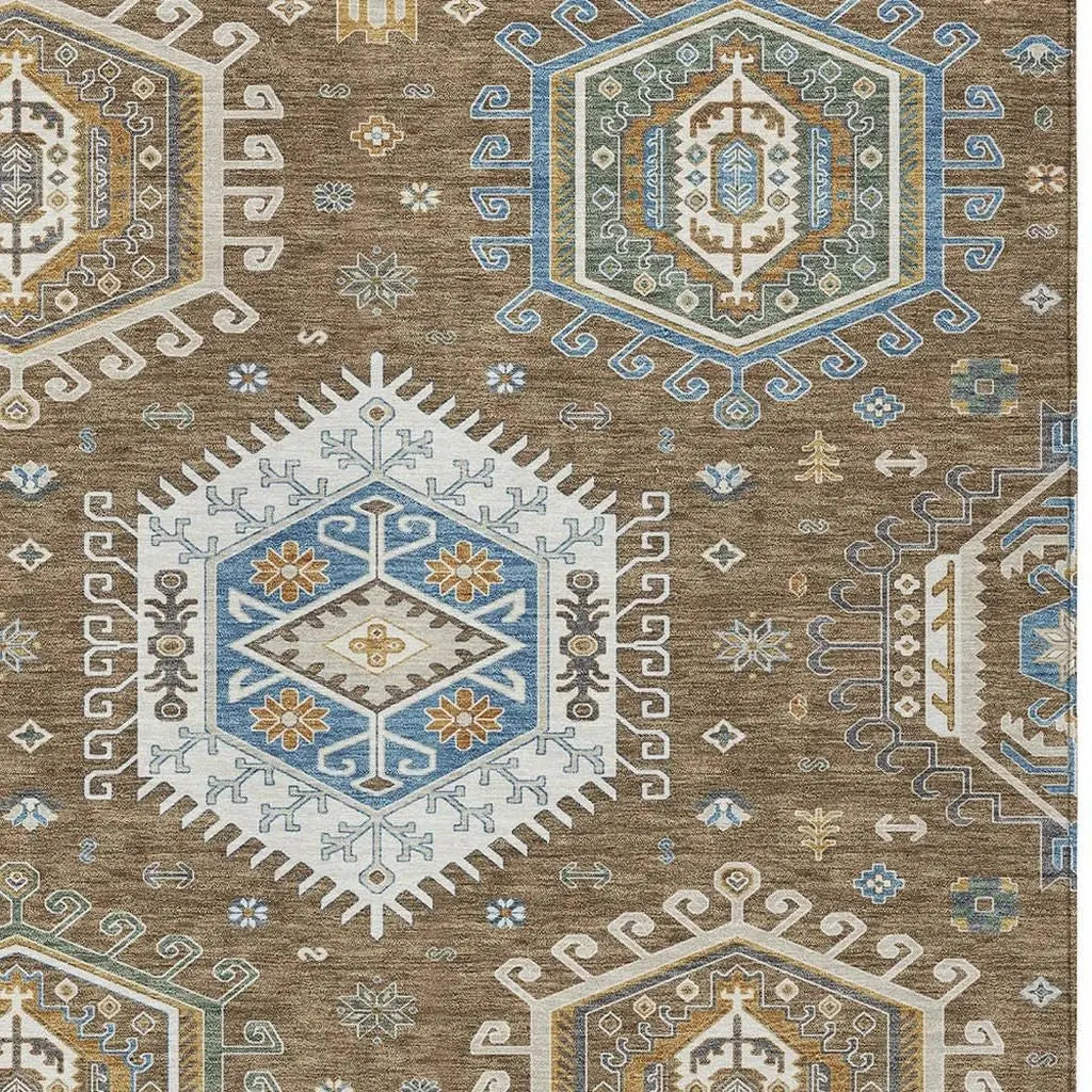 8' X 10' Brown And Beige Tribal Washable Indoor Outdoor Area Rug Homeroots Outdoor