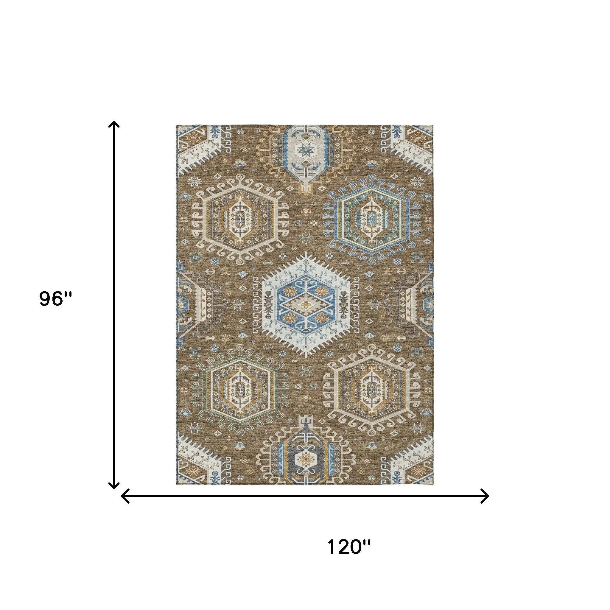 8' X 10' Brown And Beige Tribal Washable Indoor Outdoor Area Rug Homeroots Outdoor