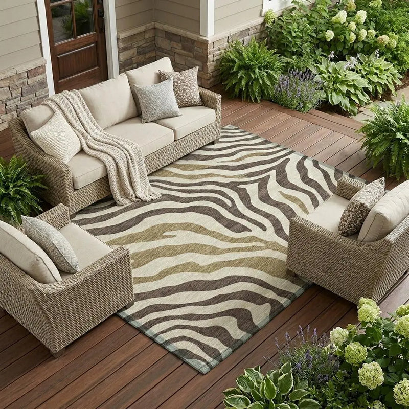 8' X 10' Brown And Beige Zebra Print Washable Indoor Outdoor Area Rug Homeroots Outdoor