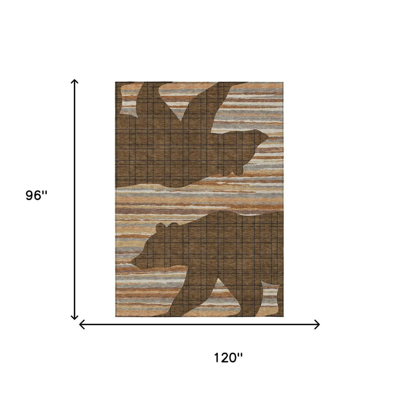 8' X 10' Brown And Black Abstract Washable Indoor Outdoor Area Rug Homeroots Outdoor
