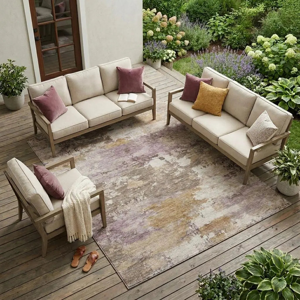 8' X 10' Brown And Blush Abstract Washable Indoor Outdoor Area Rug Homeroots Outdoor