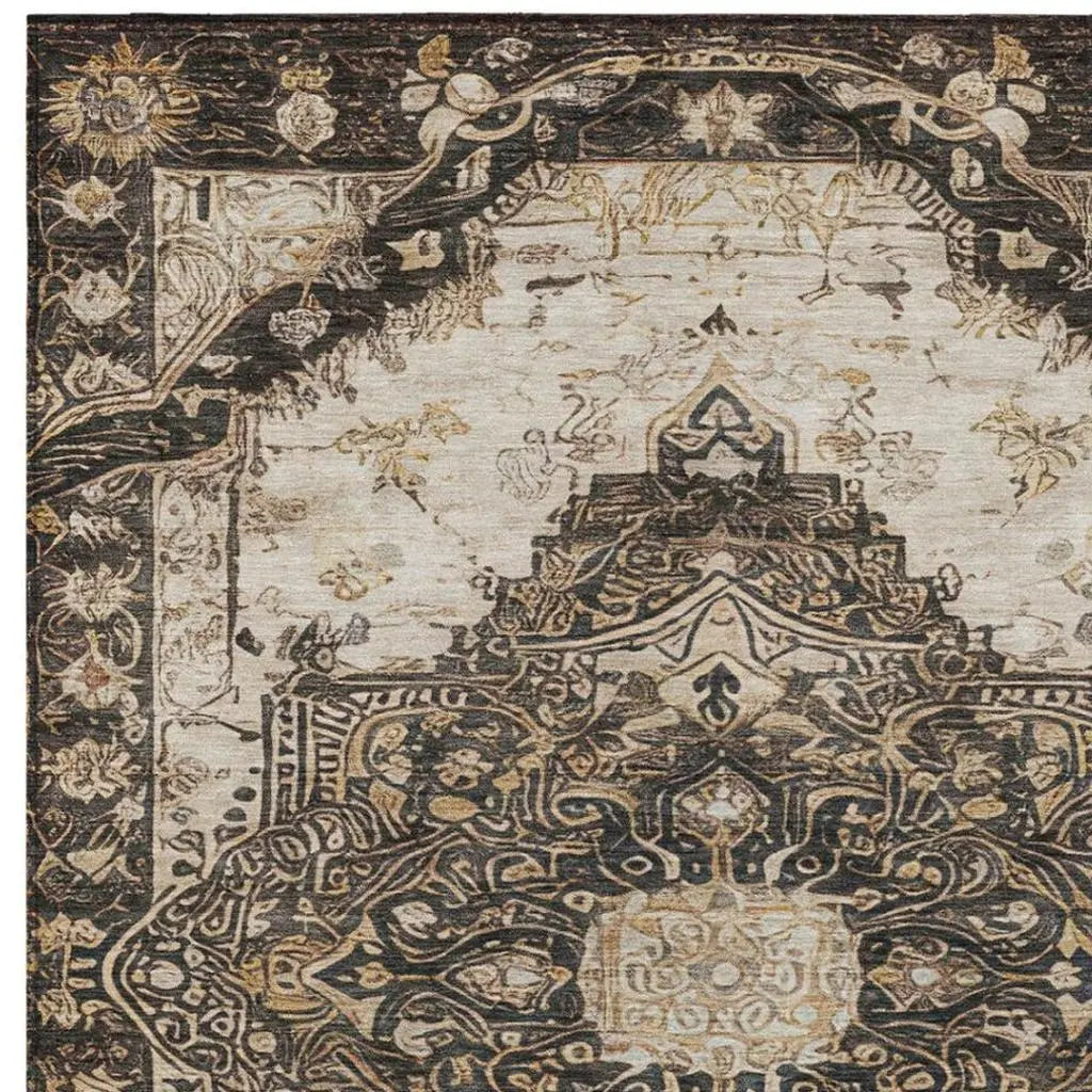 8' X 10' Brown And Chocolate Floral Medallion Washable Indoor Outdoor Area Rug Homeroots Outdoor