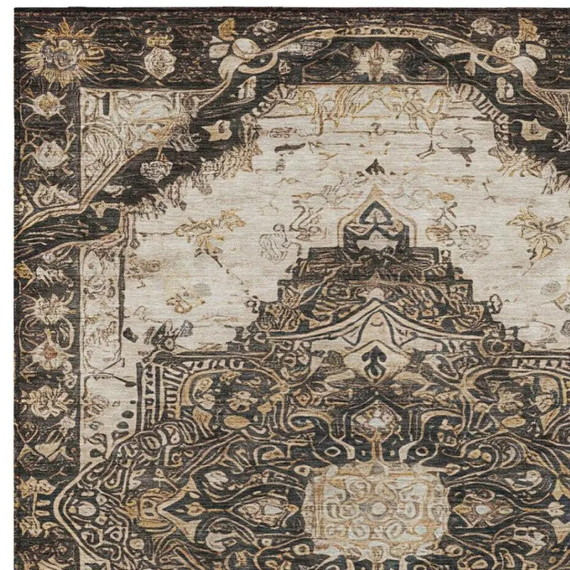8' X 10' Brown And Chocolate Floral Medallion Washable Indoor Outdoor Area Rug Homeroots Outdoor