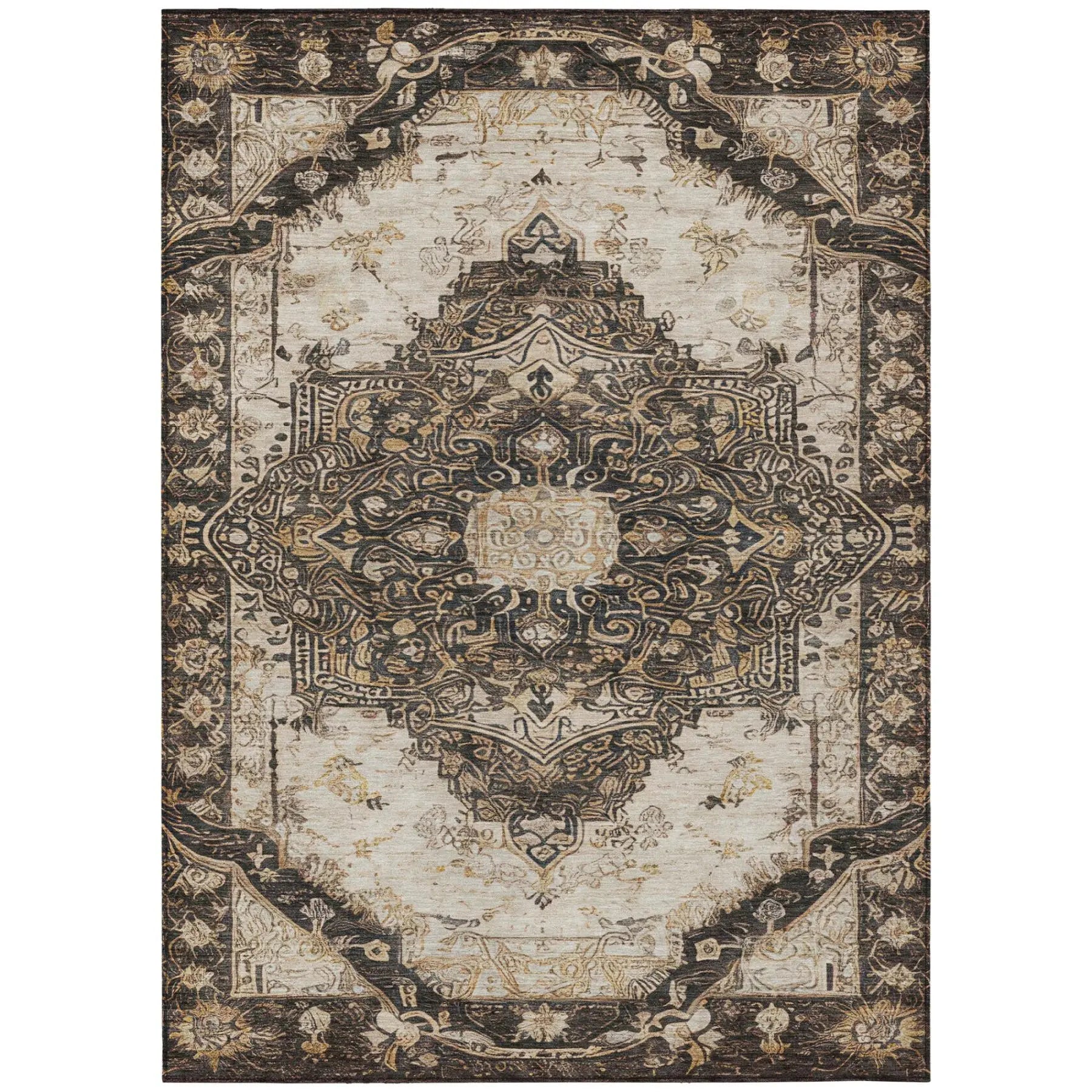 8' X 10' Brown And Chocolate Floral Medallion Washable Indoor Outdoor Area Rug Homeroots Outdoor