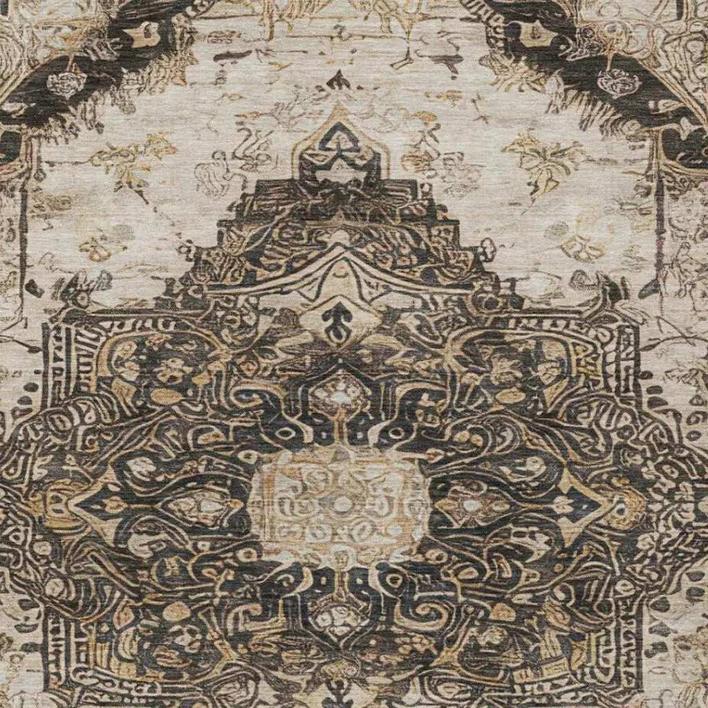 8' X 10' Brown And Chocolate Floral Medallion Washable Indoor Outdoor Area Rug Homeroots Outdoor