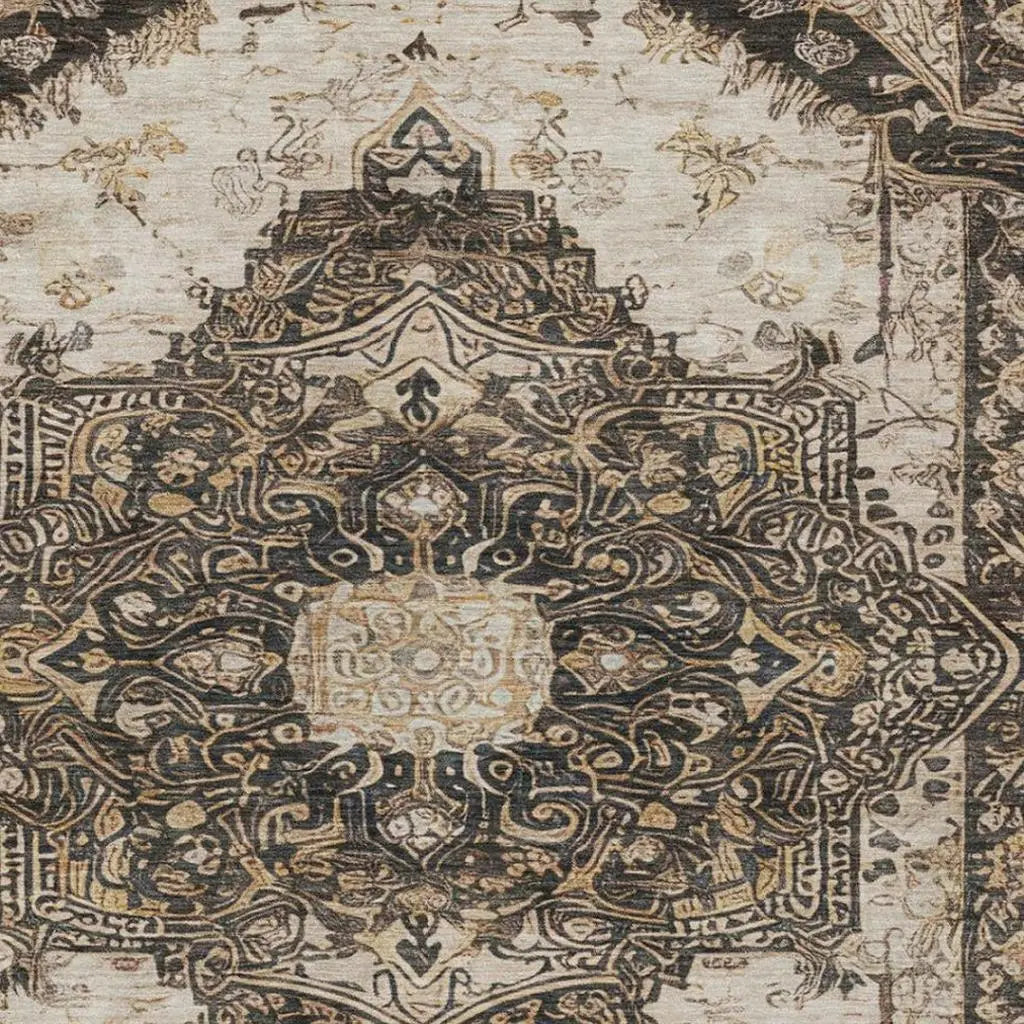 8' X 10' Brown And Chocolate Floral Medallion Washable Indoor Outdoor Area Rug Homeroots Outdoor