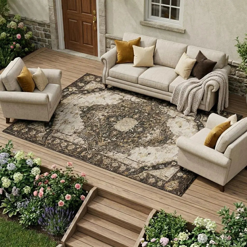 8' X 10' Brown And Chocolate Floral Medallion Washable Indoor Outdoor Area Rug Homeroots Outdoor