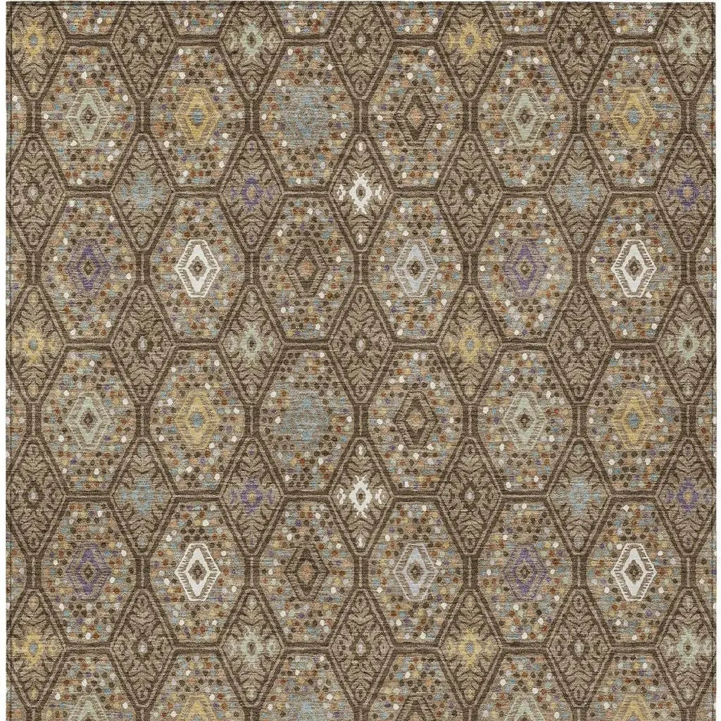 8' X 10' Brown And Chocolate Geometric Washable Indoor Outdoor Area Rug Homeroots Outdoor