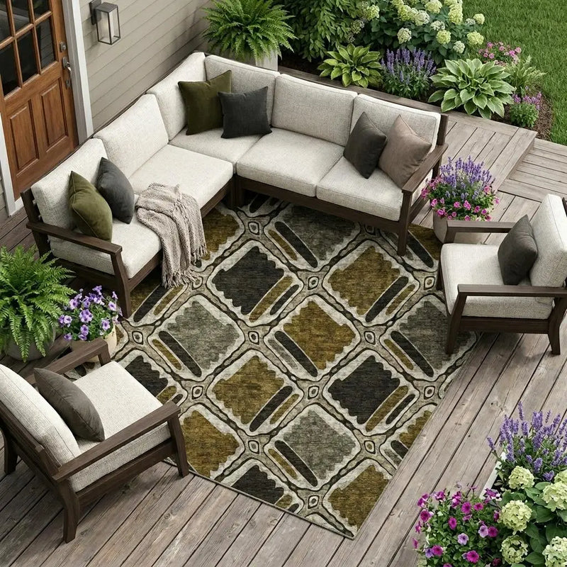 8' X 10' Brown And Chocolate Geometric Washable Indoor Outdoor Area Rug Homeroots Outdoor