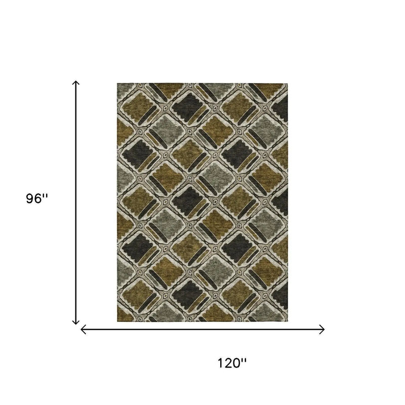 8' X 10' Brown And Chocolate Geometric Washable Indoor Outdoor Area Rug Homeroots Outdoor
