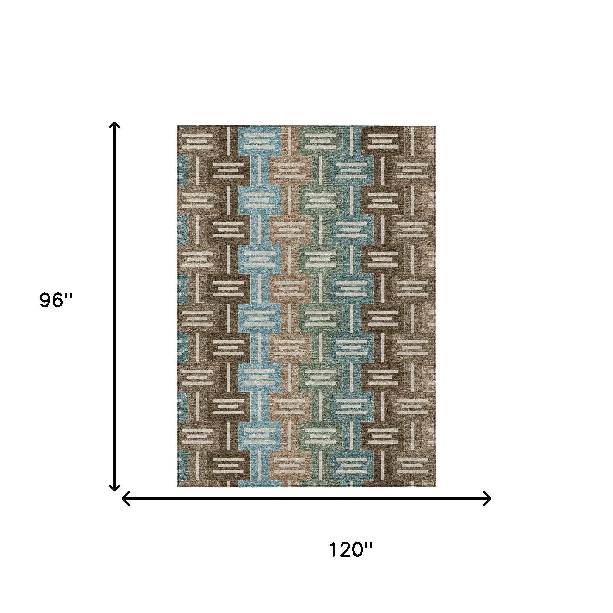 8' X 10' Brown And Chocolate Geometric Washable Indoor Outdoor Area Rug Homeroots Outdoor