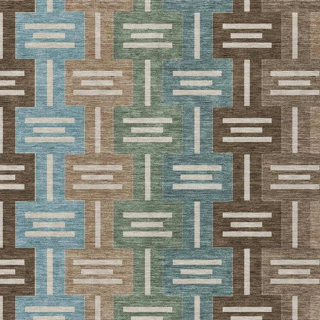 8' X 10' Brown And Chocolate Geometric Washable Indoor Outdoor Area Rug Homeroots Outdoor