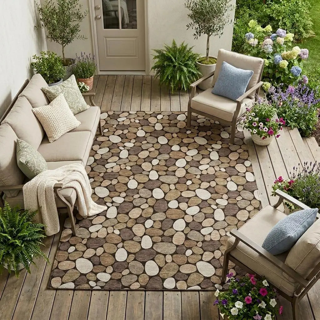 8' X 10' Brown And Chocolate Geometric Washable Indoor Outdoor Area Rug Homeroots Outdoor