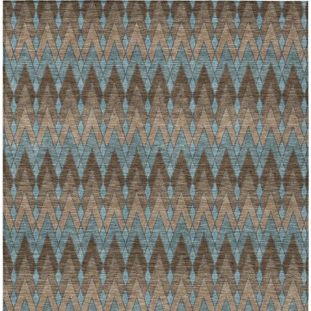 8' X 10' Brown And Chocolate Geometric Washable Indoor Outdoor Area Rug Homeroots Outdoor
