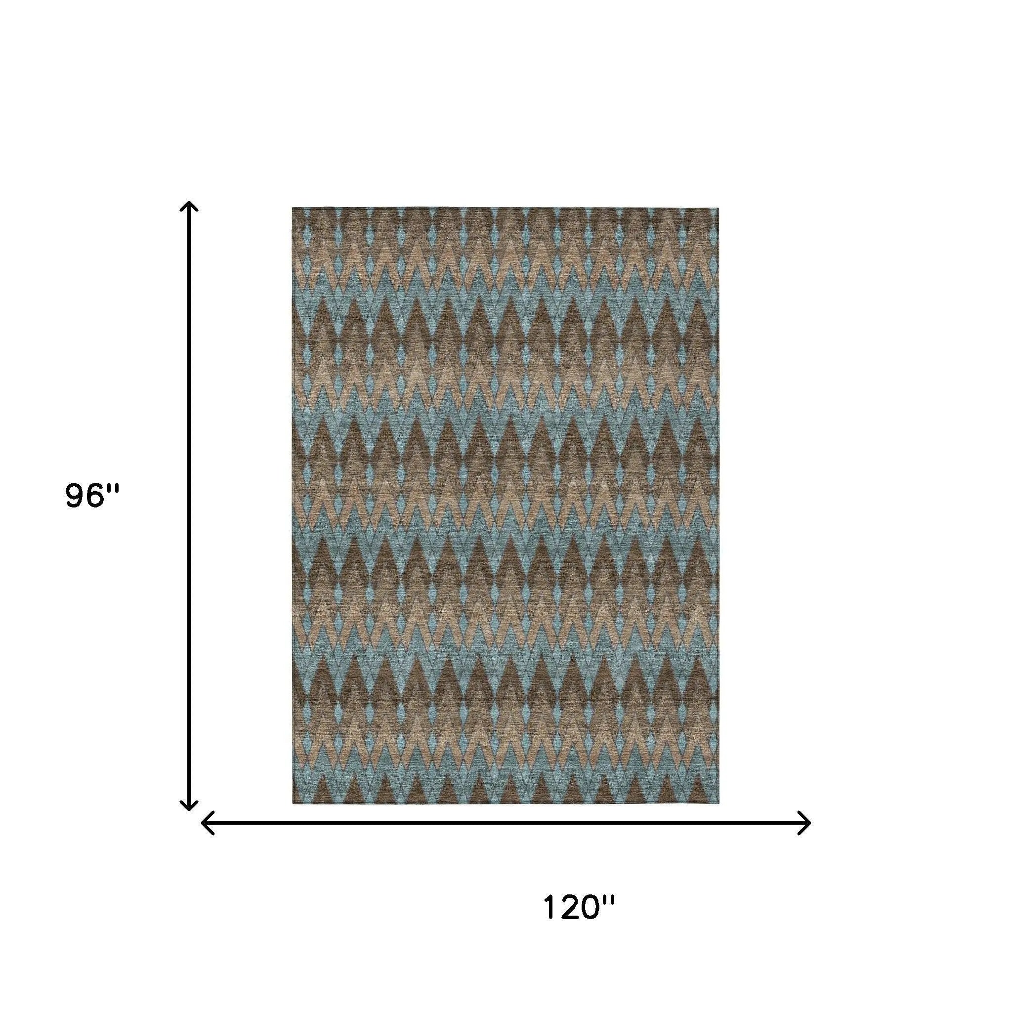 8' X 10' Brown And Chocolate Geometric Washable Indoor Outdoor Area Rug Homeroots Outdoor