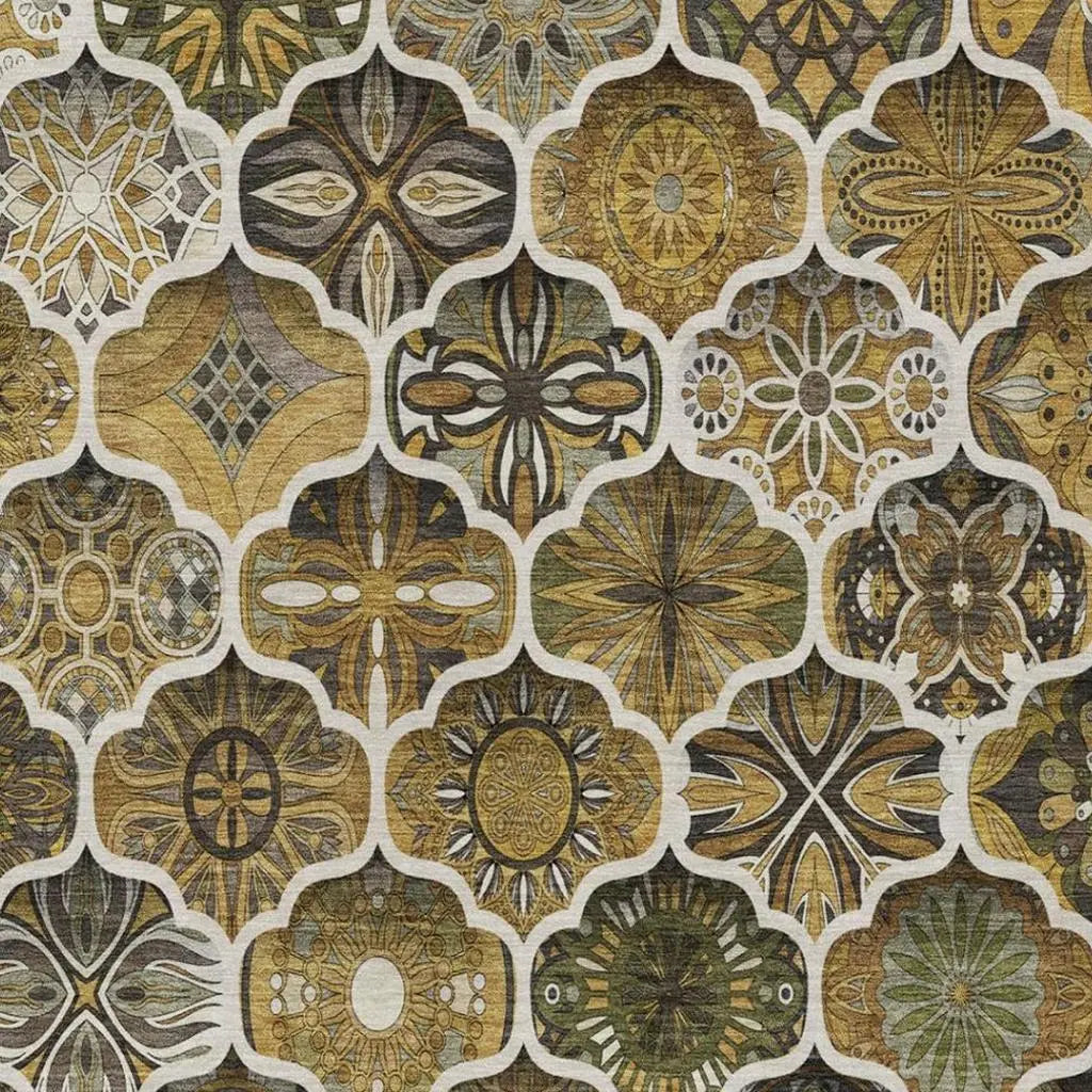 8' X 10' Brown And Chocolate Ogee Washable Indoor Outdoor Area Rug Homeroots Outdoor