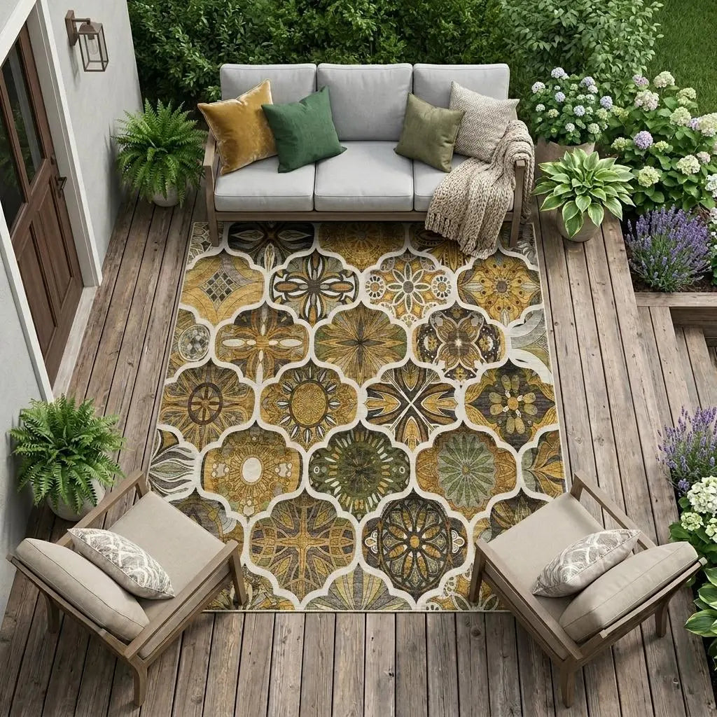 8' X 10' Brown And Chocolate Ogee Washable Indoor Outdoor Area Rug Homeroots Outdoor