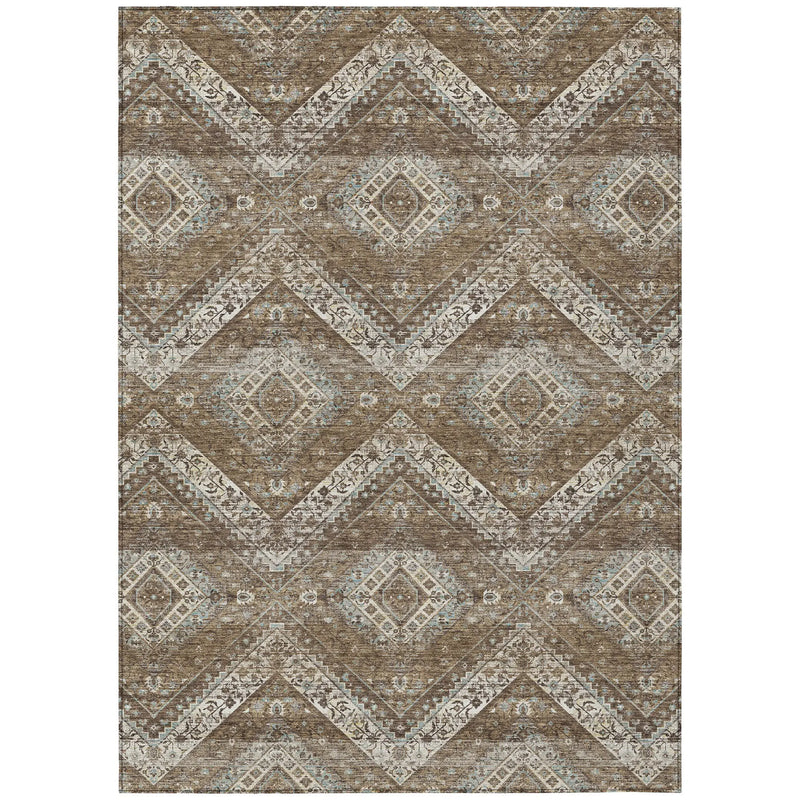 8' X 10' Brown And Chocolate Tribal Washable Indoor Outdoor Area Rug Homeroots Outdoor