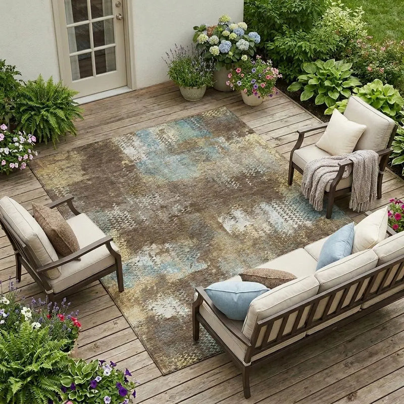 8' X 10' Brown And Coffee Abstract Washable Indoor Outdoor Area Rug Homeroots Outdoor