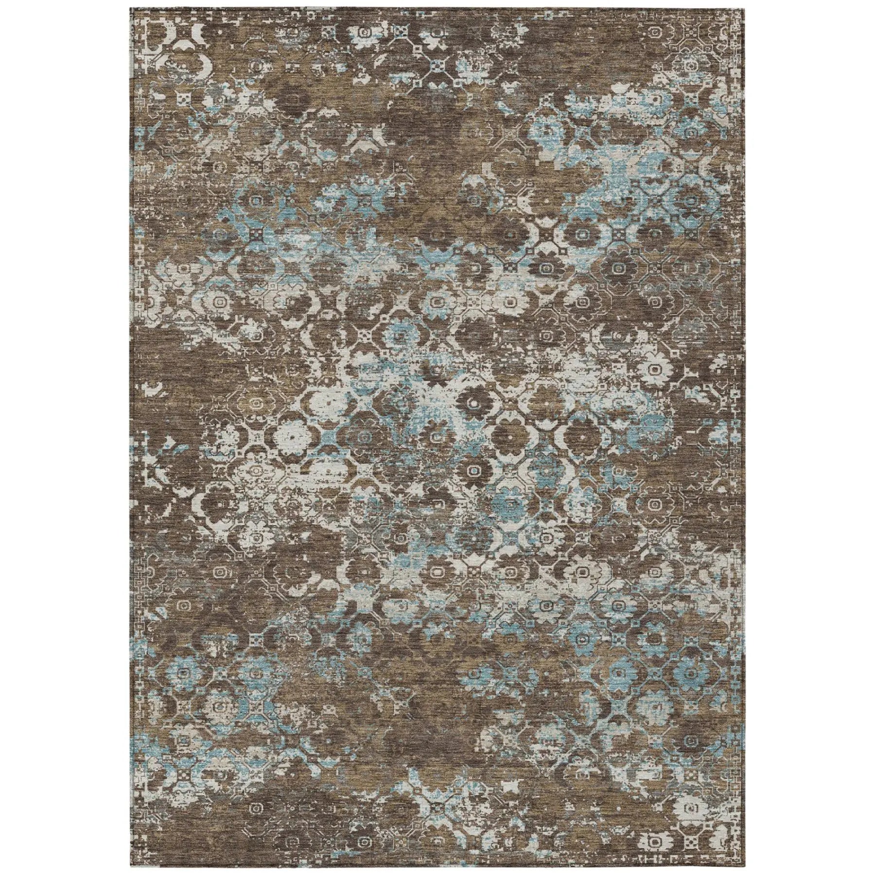 8' X 10' Brown And Coffee Floral Medallion Washable Indoor Outdoor Area Rug Homeroots Outdoor
