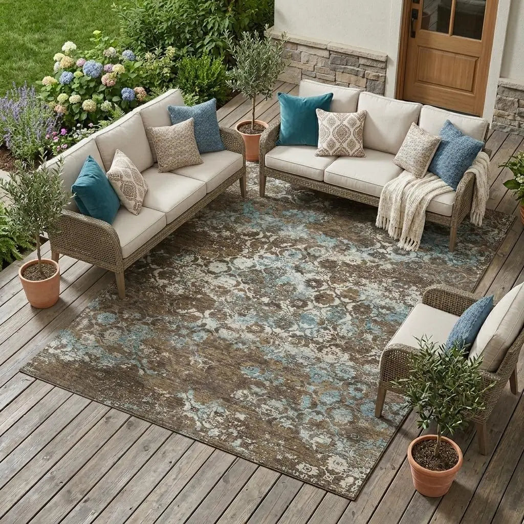8' X 10' Brown And Coffee Floral Medallion Washable Indoor Outdoor Area Rug Homeroots Outdoor