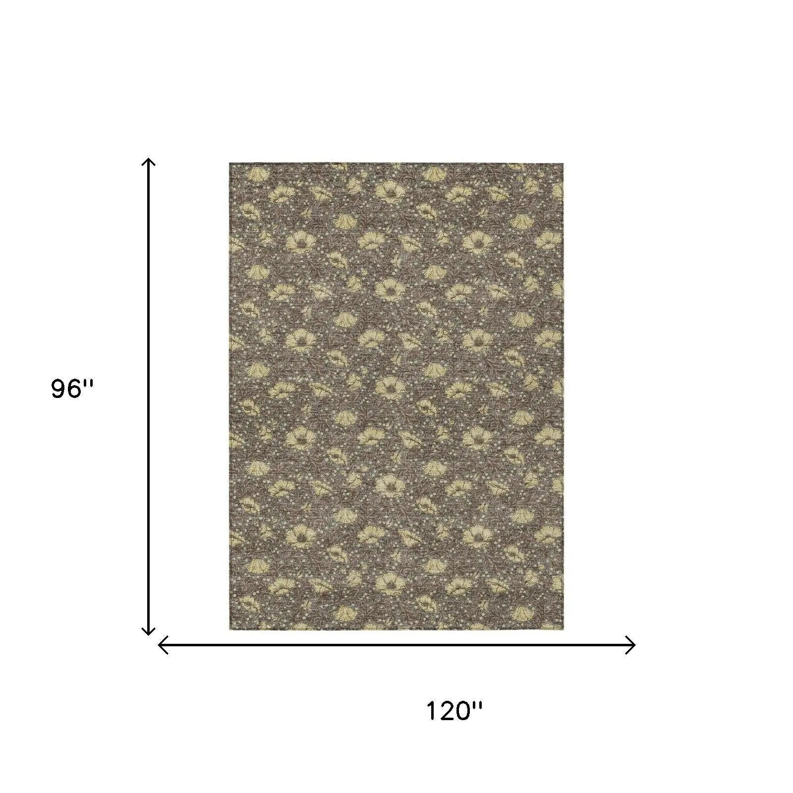 8' X 10' Brown And Coffee Floral Washable Indoor Outdoor Area Rug Homeroots Outdoor