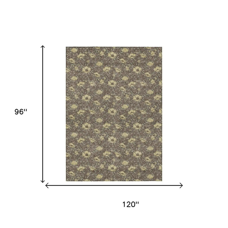 8' X 10' Brown And Coffee Floral Washable Indoor Outdoor Area Rug Homeroots Outdoor