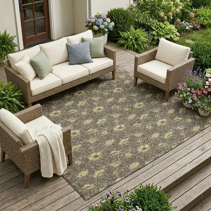 8' X 10' Brown And Coffee Floral Washable Indoor Outdoor Area Rug Homeroots Outdoor