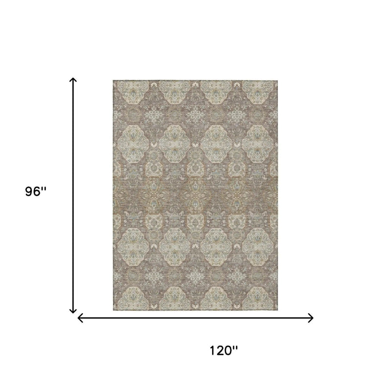 8' X 10' Brown And Copper Floral Washable Indoor Outdoor Area Rug Homeroots Outdoor