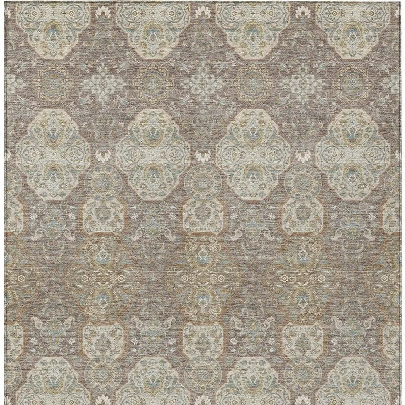 8' X 10' Brown And Copper Floral Washable Indoor Outdoor Area Rug Homeroots Outdoor