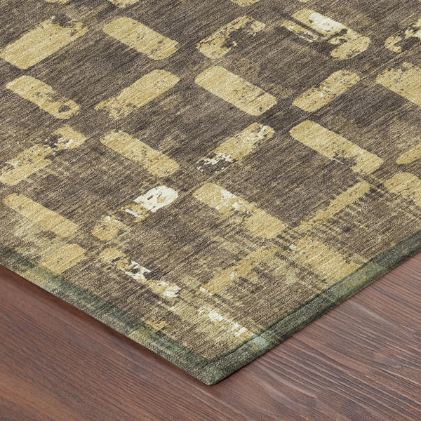 8' X 10' Brown And Gold Abstract Washable Indoor Outdoor Area Rug Homeroots Outdoor