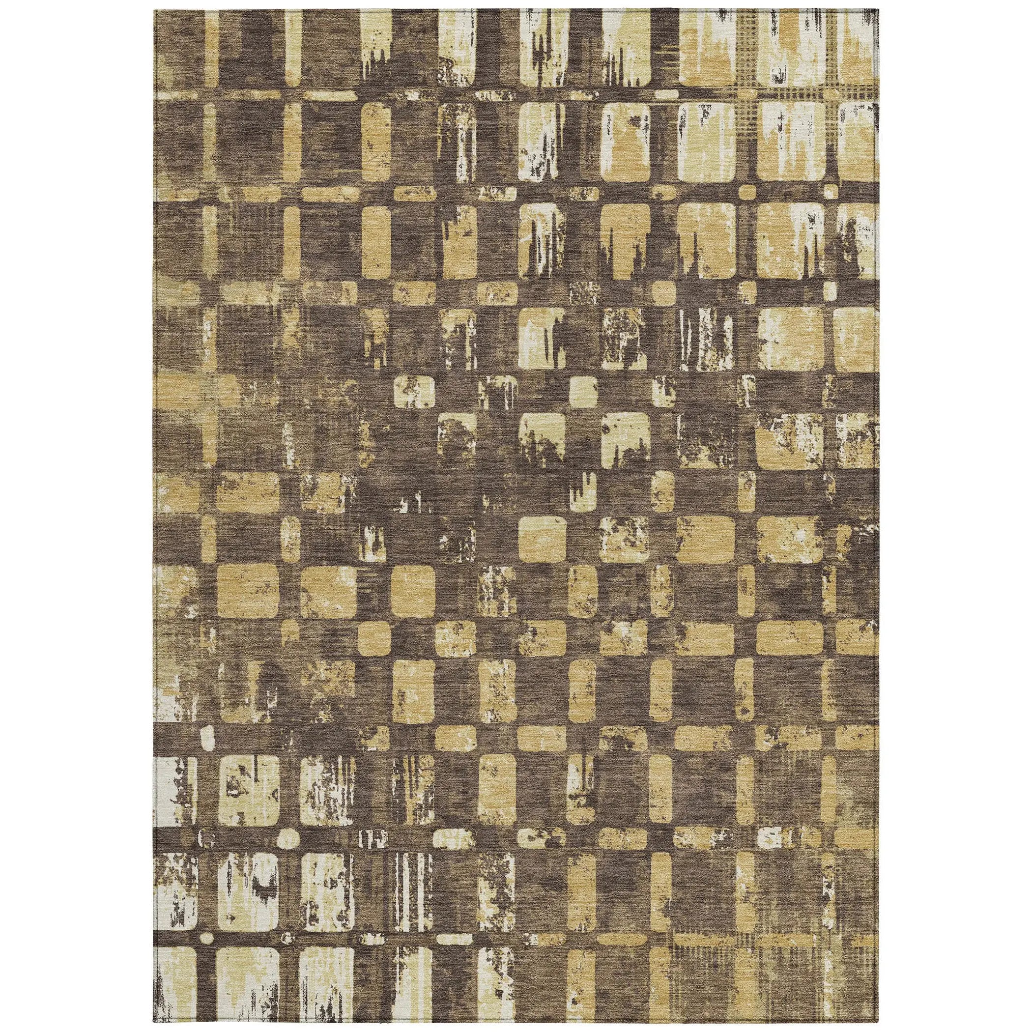 8' X 10' Brown And Gold Abstract Washable Indoor Outdoor Area Rug Homeroots Outdoor