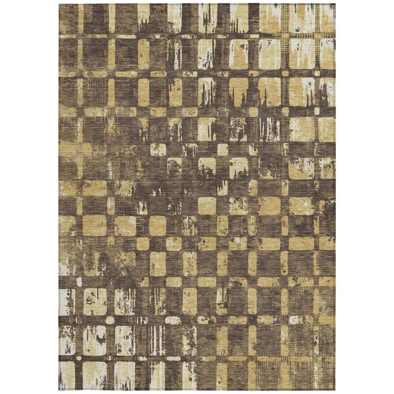 8' X 10' Brown And Gold Abstract Washable Indoor Outdoor Area Rug Homeroots Outdoor