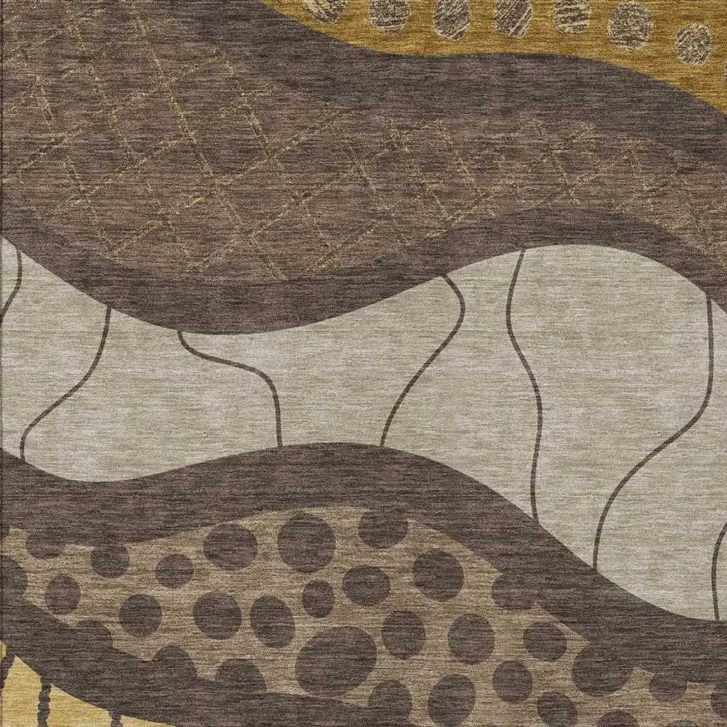 8' X 10' Brown And Gold Abstract Washable Indoor Outdoor Area Rug Homeroots Outdoor