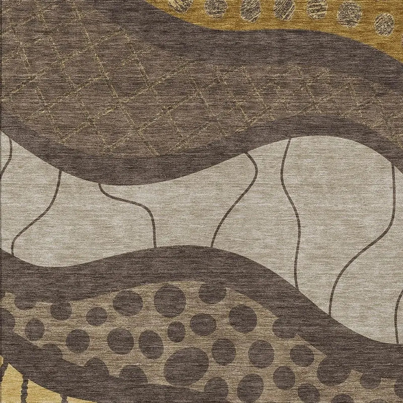 8' X 10' Brown And Gold Abstract Washable Indoor Outdoor Area Rug Homeroots Outdoor
