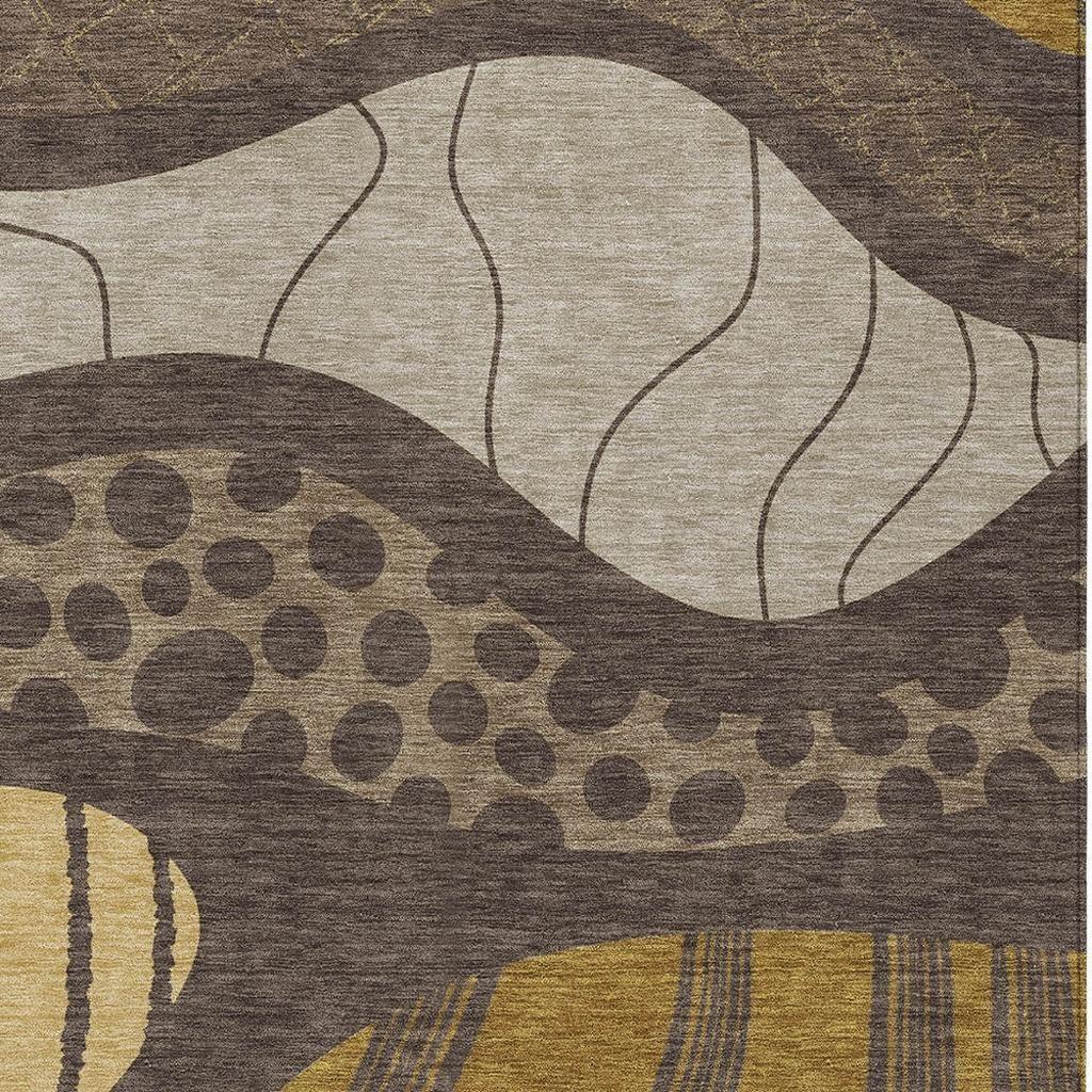 8' X 10' Brown And Gold Abstract Washable Indoor Outdoor Area Rug Homeroots Outdoor