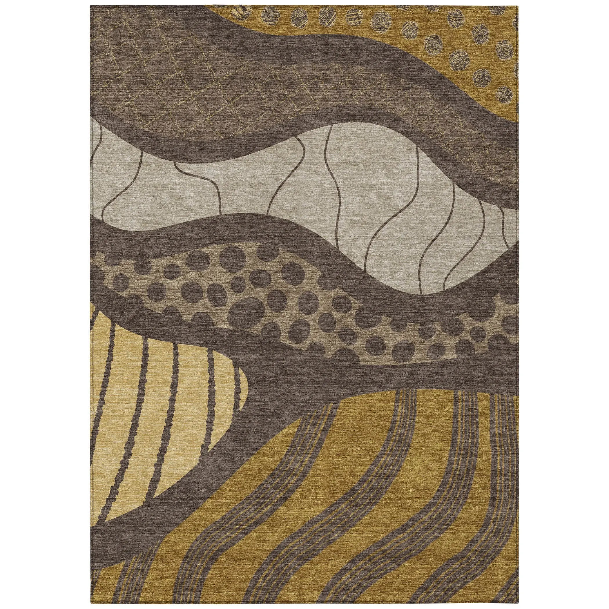8' X 10' Brown And Gold Abstract Washable Indoor Outdoor Area Rug Homeroots Outdoor
