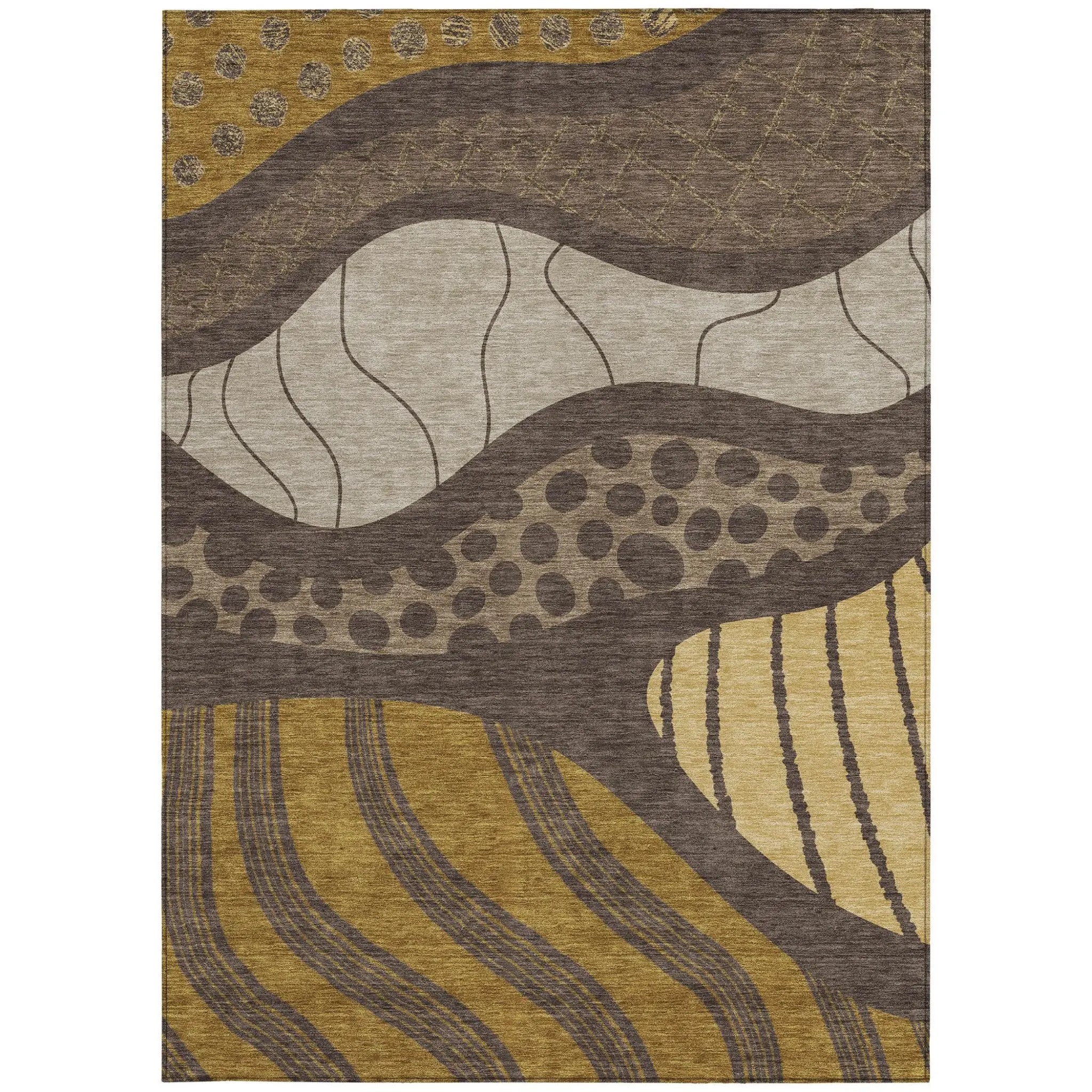 8' X 10' Brown And Gold Abstract Washable Indoor Outdoor Area Rug Homeroots Outdoor
