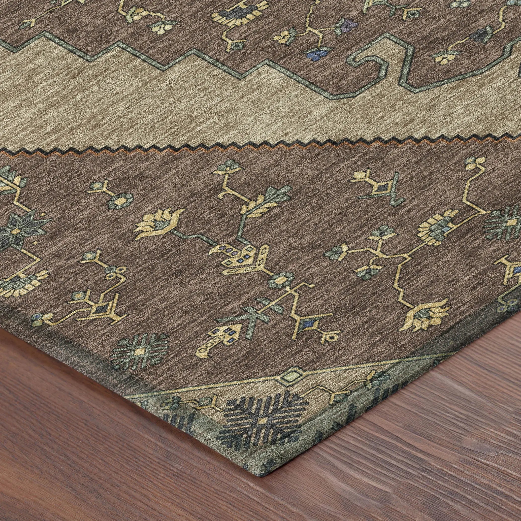 8' X 10' Brown And Gold Geometric Washable Indoor Outdoor Area Rug Homeroots Outdoor