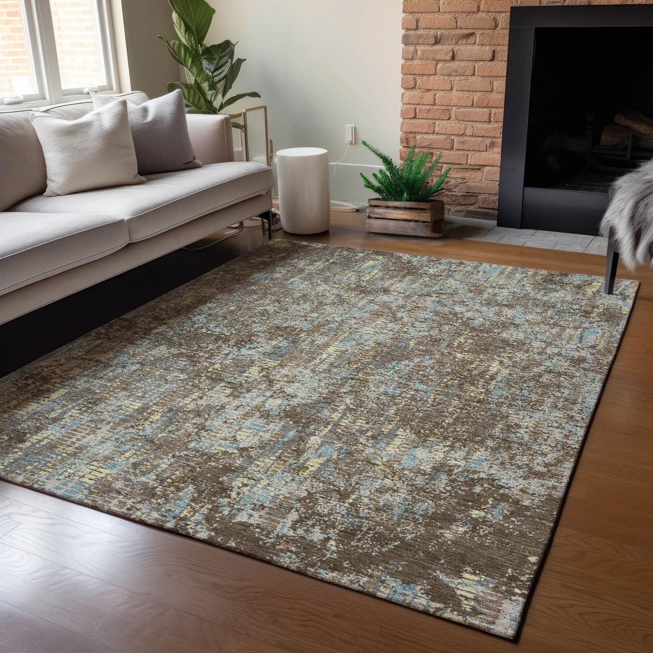 8' X 10' Brown And Graphite Abstract Washable Indoor Outdoor Area Rug Homeroots Outdoor