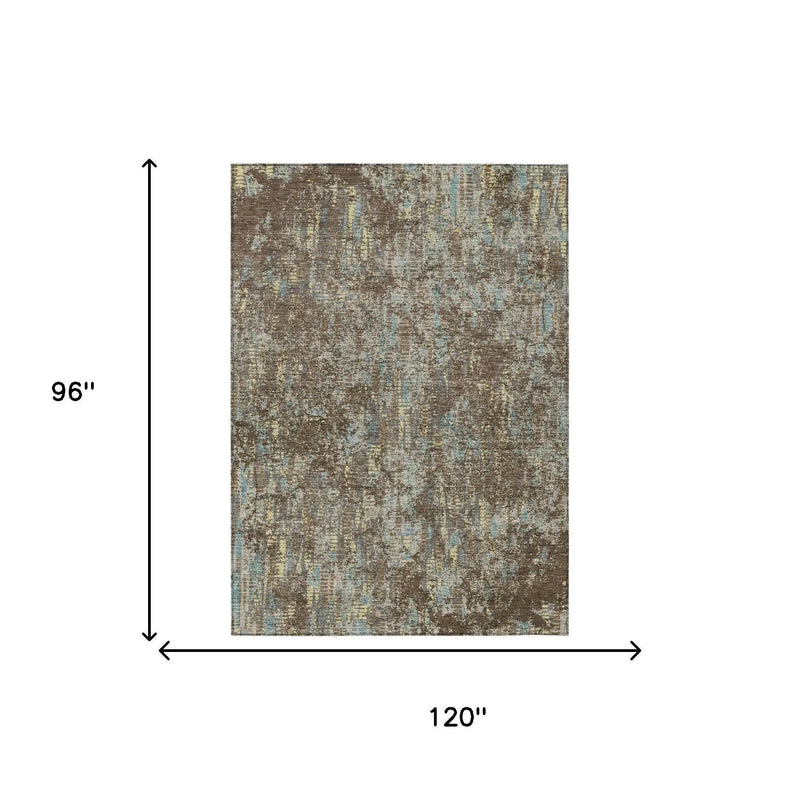 8' X 10' Brown And Graphite Abstract Washable Indoor Outdoor Area Rug Homeroots Outdoor