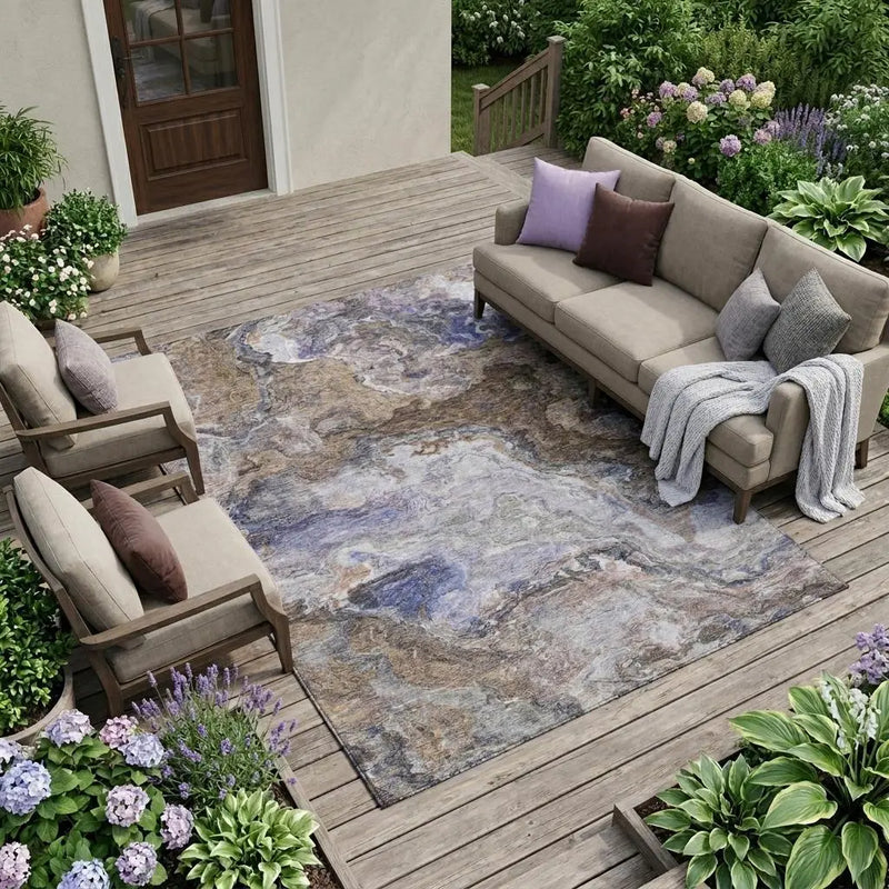 8' X 10' Brown And Graphite Abstract Washable Indoor Outdoor Area Rug Homeroots Outdoor