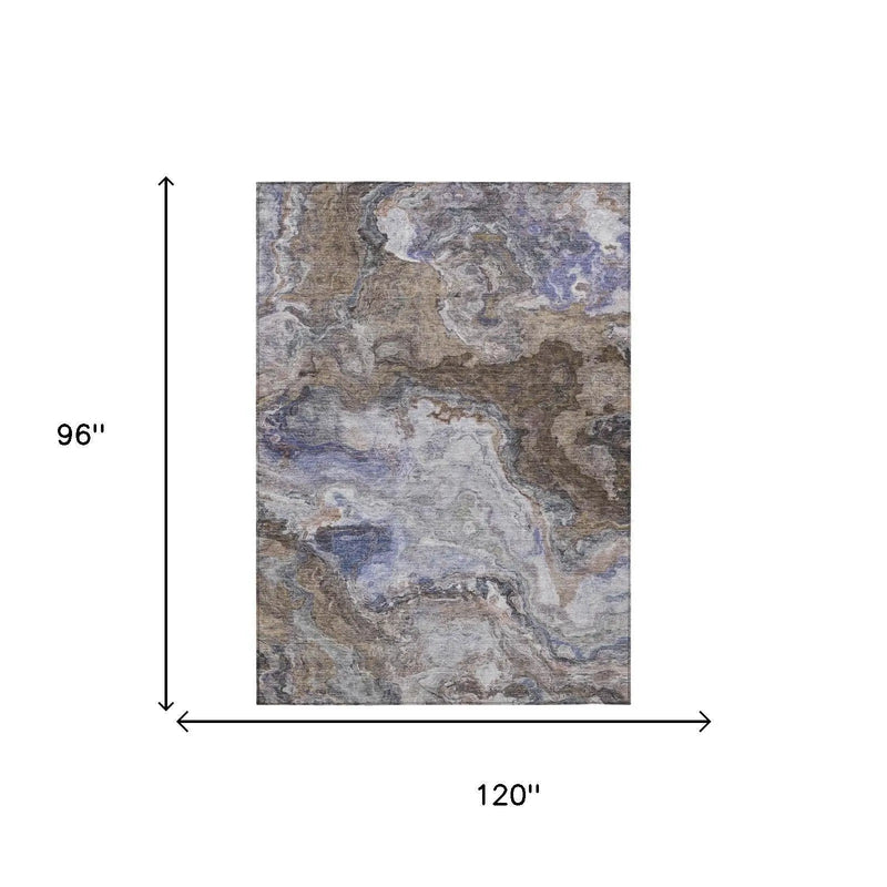 8' X 10' Brown And Graphite Abstract Washable Indoor Outdoor Area Rug Homeroots Outdoor