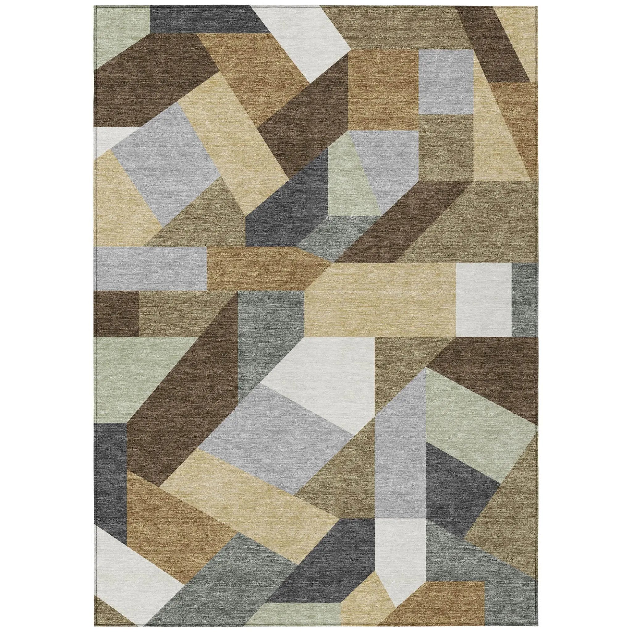 8' X 10' Brown And Graphite Geometric Washable Indoor Outdoor Area Rug Homeroots Outdoor