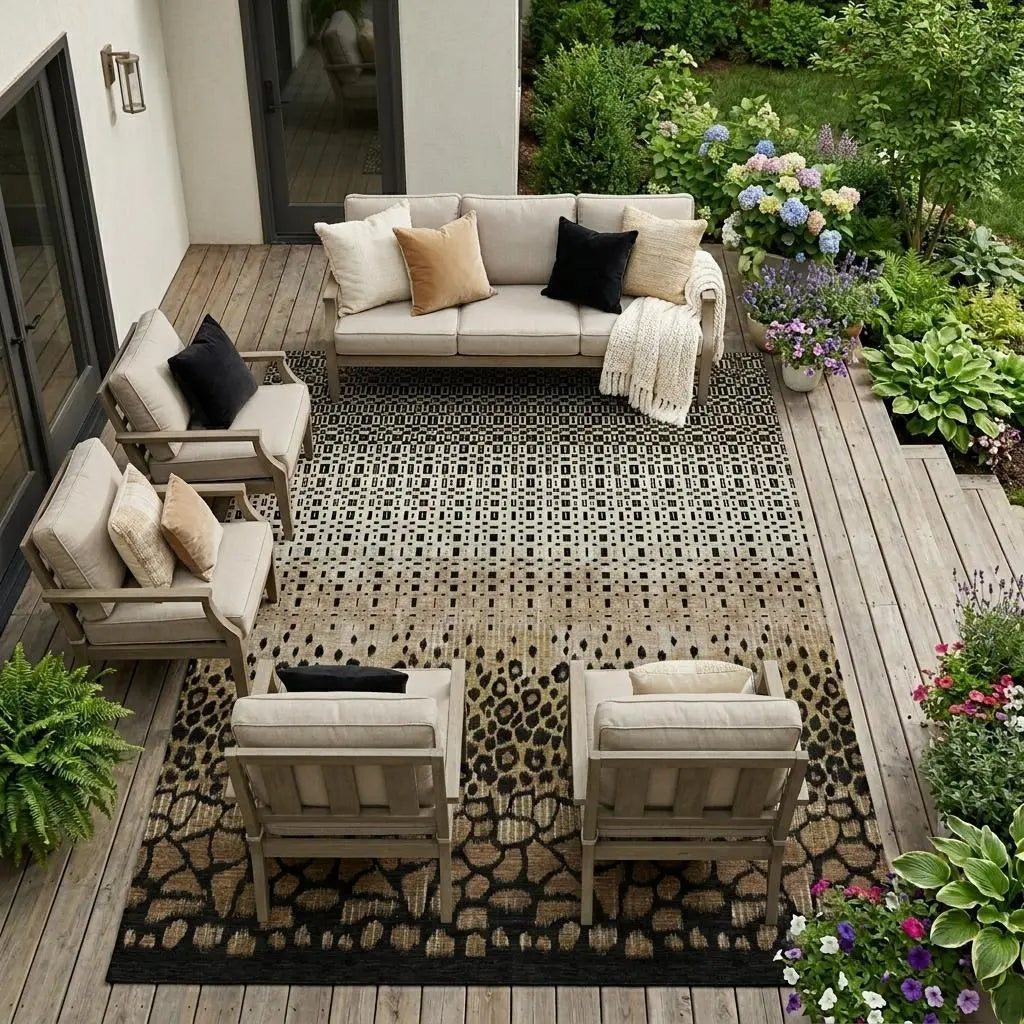8' X 10' Brown And Graphite Geometric Washable Indoor Outdoor Area Rug Homeroots Outdoor
