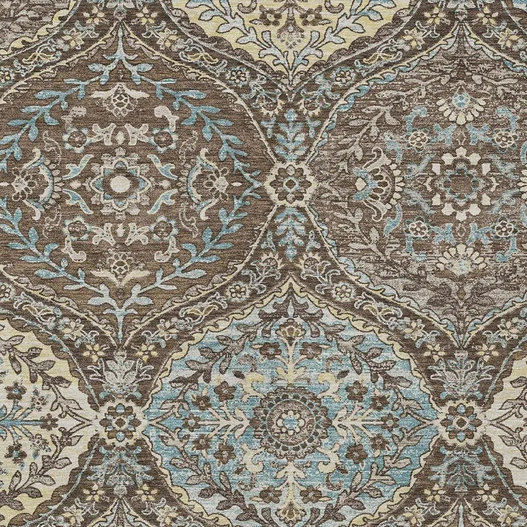 8' X 10' Brown And Graphite Ogee Washable Indoor Outdoor Area Rug Homeroots Outdoor