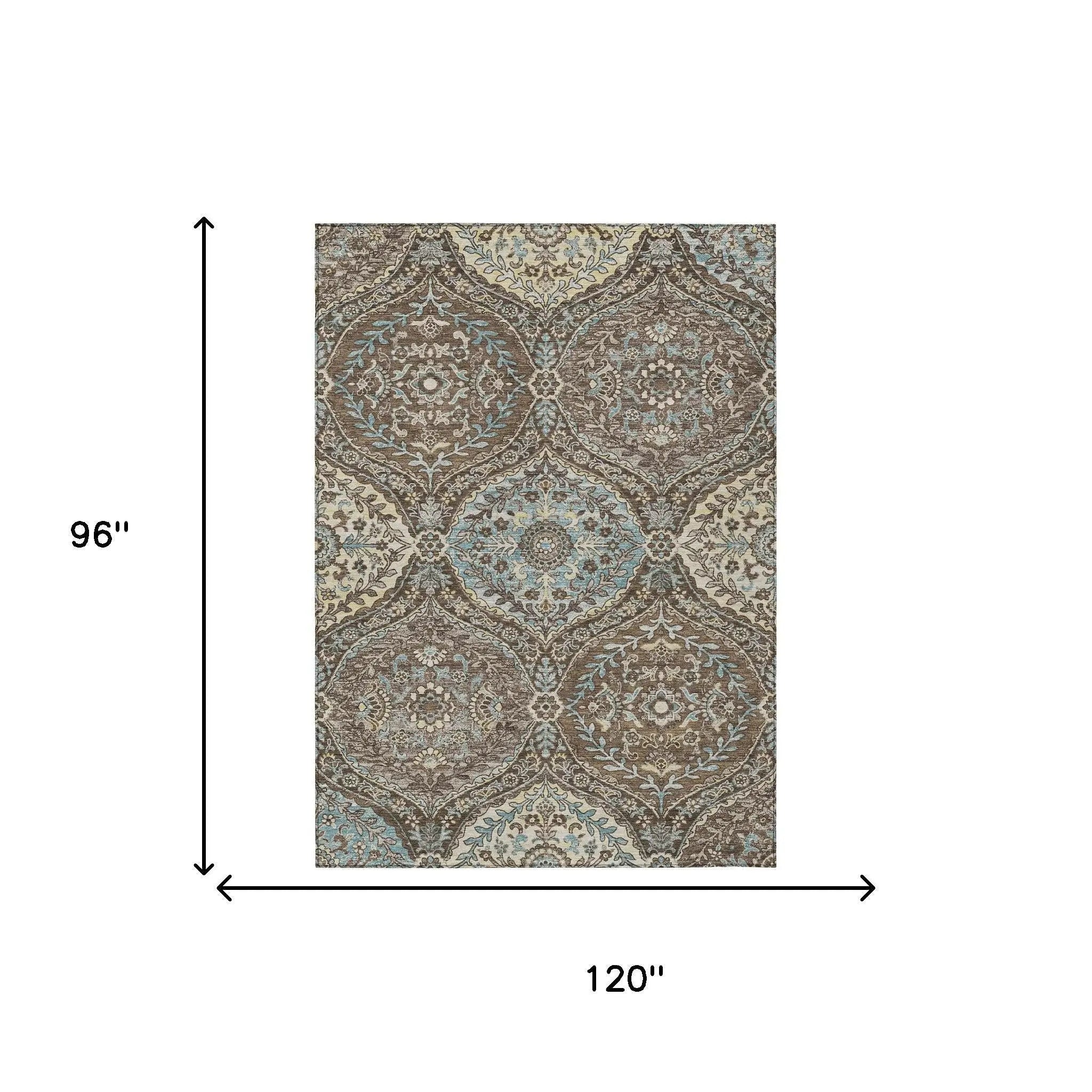 8' X 10' Brown And Graphite Ogee Washable Indoor Outdoor Area Rug Homeroots Outdoor