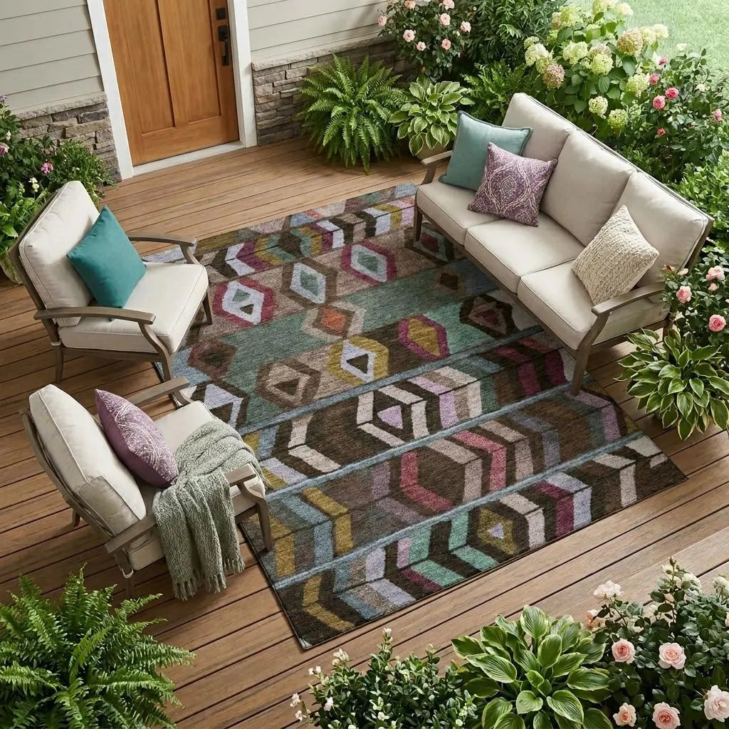 8' X 10' Brown And Graphite Tribal Washable Indoor Outdoor Area Rug Homeroots Outdoor