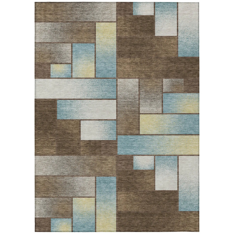 8' X 10' Brown And Gray Geometric Washable Indoor Outdoor Area Rug Homeroots Outdoor